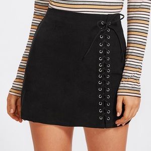SHEIN grommet lace up detail skirt